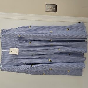 NWT Free Assebly Pleated Drop Waist Quark Blue Striped Lemon Maxi Skirt Size 12